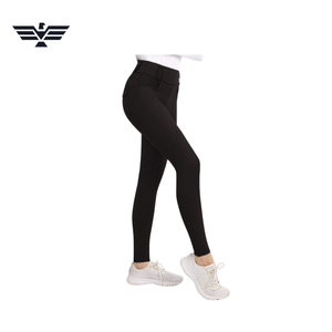 Pantalons d'équitation pour femmes à taille haute en tricot noir, longueur intégrale, respirants, en spandex et nylon, avec poches - Product Image 4