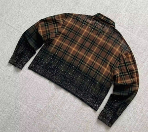 Camisa de Franela Casual de Manga Larga para Hombre, Primavera, 100% Algodón, Anti-Pilling, OEM, Logotipo Personalizado, Transpirable, Tejido de Punto, con Pedrería - Product Image 3