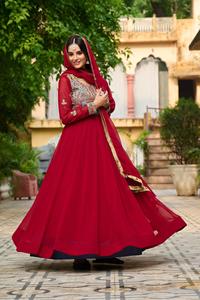 Nuevas colecciones de vestidos Anarkali de diseñador para mujer con precio bajo y la mejor calidad, vestidos Anarkali de material sintético con efecto florecido. - Product Image 3