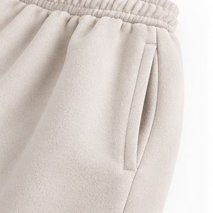 Pantalones de chándal personalizados de forro polar crema, de pierna ancha, con cintura elástica y cordón, de corte holgado y bajo recto, informales para descanso, al por mayor - Product Image 5
