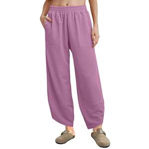 Women's Baggy Wide Leg Loose Fit <b>Harem</b> Pants Casual Elastic Waisted Palazzo Pants with Pockets Custom OEM Direct Factory Sale - Product Image 4