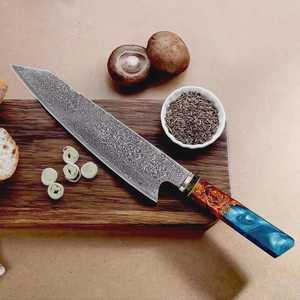 Cuchillo de Chef de Acero de Damasco con Hoja de Punta Caída y Mango de Madera, Cuchillo de Cocina Profesional con Borde Afilado como una Navaja, Herramienta de Corte Duradera, 2 Hojas - Product Image 3