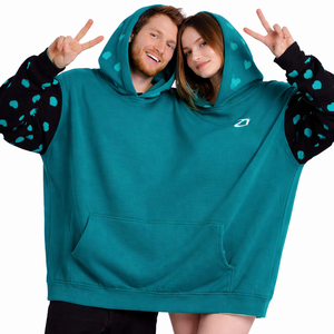 Novelty Couple Hoodie Hooded Unisex Oversized Casual Long Sleeve <b>Pullover</b> with Pocket Loose Fit Top For Two People Wearing Teal - Product Image 3