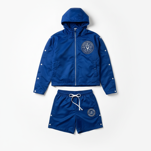 Conjunto de verano de dos piezas para hombre, traje de poliéster con cremallera, blusa, pantalón jogger y chaqueta corta, impermeable 2026 - Product Image 1