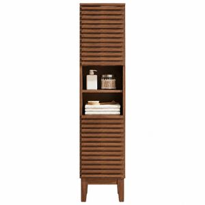 Mid Century Teak Wood <b>Tall</b> <b>Storage</b> Tower with Horizontal Slatted Doors - Product Image 1
