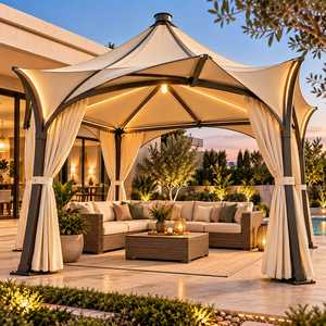 Outdoor Gazebo Tent Pavilion 10x10 FT <b>Waterproof</b> Polyester <b>Canopy</b> with PVC Coating Powder Coated Aluminum Frame Draped Curtains - Product Image 5