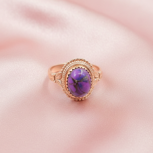 Vintage Purple Copper Turquoise <b>Ring</b> 925 Silver Rose Gold Yellow Gold Plated Oval Statement <b>Boho</b> Handmade Artisan Jewelry GiftXL - Product Image 4