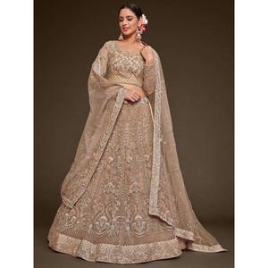 Jolie tenue de fiançailles en filet doux brodé beige royal Lehenga Choli - Product Image 1