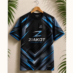เสื้อยืดอีสปอร์ต 3 มิติ สีดำ เทา-ฟ้า สำหรับอุตสาหกรรมขายส่งเสื้อผ้าซีอาโกต์ แบบกำหนดเองได้ - Product Image 1