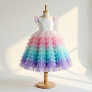 ชุดเดรสเด็กผู้หญิงลายยูนิคอร์นสีรุ้ง ผ้าทูลล์ แขนกุด สำหรับงานปาร์ตี้เจ้าหญิง งานวันเกิด งานแต่งงาน หรือเป็นชุดเพื่อนเจ้าสาว - Product Image 1