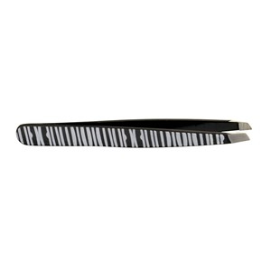 Pinzas para enhebrar el cabello de las cejas con punta de aislamiento inclinada recubierta en blanco y negro para uso de pestañas y belleza - Product Image 3