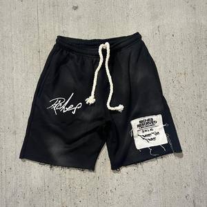 Hot Selling Custom Logo Women's Summer Vintage Cut Edge Raw Hem Cotton Streetwear Sun Faded Mens Drawstring Baggy Sweat <b>Shorts</b> - Product Image 2