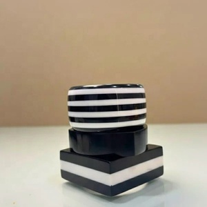 Black & White Resin Acrylic Lucite <b>Bangles</b> & <b>Bracelets</b> | Trendy Geometric Striped Women's Party Jewelry - Product Image 2