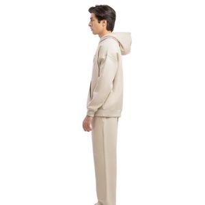 Sweat à capuche décontracté pour homme en molleton beige avec impression en relief sur le devant, style streetwear et sportswear, OEM ODM - Product Image 3