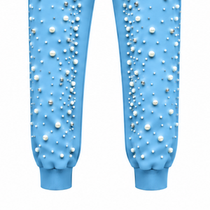 Sky Blue Pearl Beaded Jogger Pants Women Luxury Embellished Drawstring Sweatpants Casual Streetwear Fleece <b>Trousers</b> <b>With</b> <b>Pockets</b> - Product Image 6