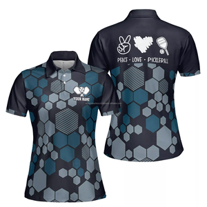 T-shirt personnalisé pour femme en coton respirant 100 % avec motif imprimé hexagonal Love Peace Pickleball – Tailles S-5XL – Idéal pour l'été - Product Image 1