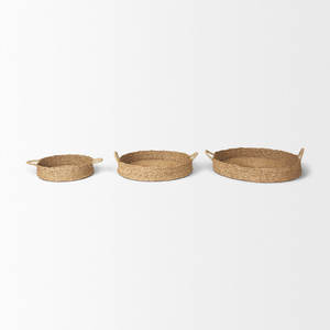 Juego de 3 bandejas decorativas de fibra natural tejidas a mano para servir y exhibir bandejas - Product Image 1