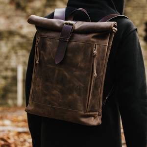 Sac à dos minimaliste en cuir à enroulement, sacoche fine pour ordinateur portable en cuir de vachette véritable, sac de bureau pour homme, équipement urbain LTBP-0007 - Product Image 6