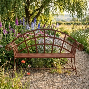 Banc de parc extérieur de luxe classique européen en fer forgé, métal artistique, revêtement poudré, pour 2 personnes KHP-DG5 - Product Image 2