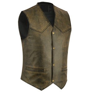 Chalecos de cuero clásico para hombre, chalecos de motorista de cuero de buena calidad, chaleco de cuero de calidad hecho en Pakistán - Product Image 1
