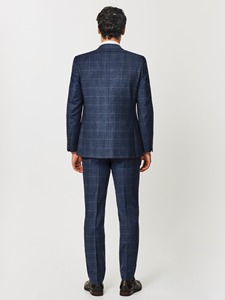 Traje de Negocios para Hombre, Azul a Cuadros, de Lana, Corte Regular, Cuello de Solapa, Antiarrugas, Estilo Británico - Product Image 2