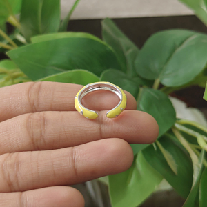 Yellow Color Enamel Heart Shape <b>Rings</b> 18k Silver Plated Brass <b>Adjustable</b> Statement Minimalist Trendy Style Women Fashion Jewelry - Product Image 6