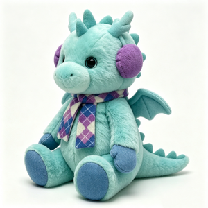 Peluche de dragon personnalisée, peluche de dragon d'hiver, adorable peluche de dragon turquoise, peluche de dragon assis avec cache-oreilles et écharpe - Product Image 6