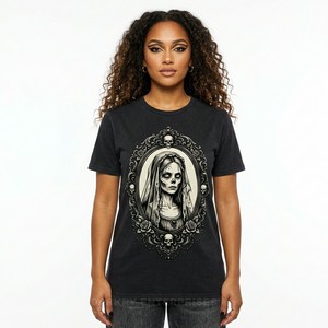 Camiseta con Gráfico de Cuervo Zombi Personalizada para Mujer, Camiseta Gótica con Estampado de Cuervo de Terror, Letras 'La Oscuridad Espera', Camiseta de Algodón, Directo de Fábrica - Product Image 6