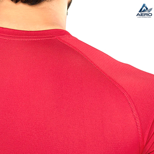 T-shirt sportif confortable pour homme, nouveau modèle, rouge, manches courtes, séchage rapide, coupe ajustée, col rond, tricoté en polyester, pour la gym et le fitness - Product Image 6