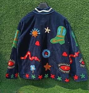 <b>Women</b> <b>Navy</b> Velvet <b>Jacket</b> With Colorful Snake Cactus Eye And Star Embroidery Front Closure Long Sleeves <b>For</b> Statement Wear - Product Image 5