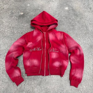 Hoodie zippé personnalisé, coupe ajustée, effet airbrush, streetwear femme, coton premium - Product Image 1