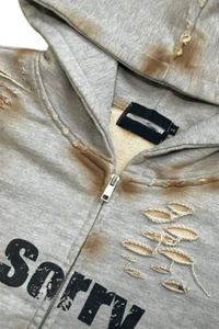 Unisex Hooded Zipper Sweatshirt Oversized French Terry Print Casual Autumn Style with Blood Splatter Design - Product Image 4