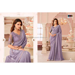 Nueva llegada 2022 seda Vichitra tradicional india con estampado Bandhej y Sari de encaje de secuencia para mujeres proveedor de la India - Product Image 3