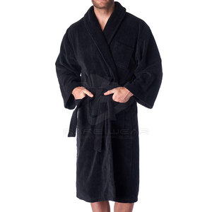 Albornoz clásico de invierno para hombre, de felpa, suave, de algodón, manga larga, con bolsillos, transpirable, cómodo, para uso diario en el hogar. - Product Image 4