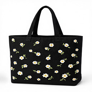 Custom Logo Eco Friendly Recycled Floral Design <b>Black</b> Organic Cotton Canvas Grocery Carry <b>Tote</b> Shopping <b>Bag</b> for Grocery - Product Image 1