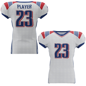 Maillot de football américain personnalisé, col en V, manches courtes, impression sublimée, évacuation de l'humidité, ajusté, numéro 23, blanc, rouge, bleu - Product Image 3