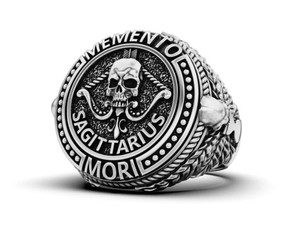 Bague en argent sterling 925 oxydé noir avec crâne Sagittarius Memento Mori - Product Image 1