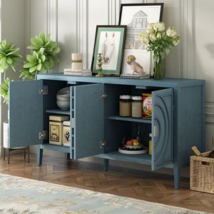 Credenza in Stile Retrò con Design a Scanalatura Circolare e Maniglia Rotonda in Metallo per Ingresso, Sala da Pranzo e Soggiorno - Product Image 3