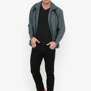 Men's Windproof Rain Jacket Solid Color Zipper Closure Turn-down Collar Polyester Sporty Style Autumn Wear Eco-Friendly - Product Image 3