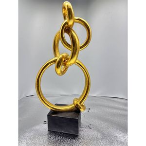 Sculpture d'art métallique abstraite moderne en or avec anneaux entrelacés, centre de table de luxe, décoration contemporaine pour la maison, le bureau et l'hôtel - Product Image 1