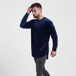 Camiseta de Terciopelo de Manga Larga para Hombre, Cuello Redondo, Suave, Informal, Lisa, Ajuste Holgado, Personalizable con Logotipo, OEM, ODM, Venta al Por Mayor - Product Image 4