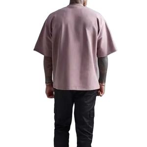 T-shirt à col rond 100% coton pour homme de luxe personnalisé 350g Streetwear surdimensionné avec bordure contrastée et maillot décontracté à épaules tombantes - Product Image 6