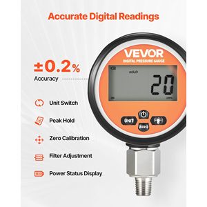 Manomètre numérique de pression hydraulique 0-10000 PSI (0-700 Bar) avec base NPT 1/4 pouce - Product Image 3