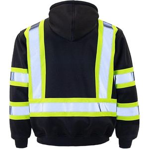 Veste d'hiver à capuche en toile haute visibilité, chaude, épaisse, réfléchissante, pour travaux de construction, avec fermeture éclair sur le devant - Product Image 5