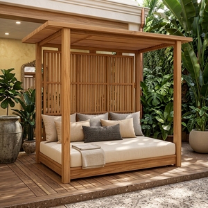 Lit de repos d'extérieur moderne en teck massif avec coussins résistants aux intempéries pour patio de resort et gazebo, modèle pré-assemblé KAR04, mobilier en gros - Product Image 6