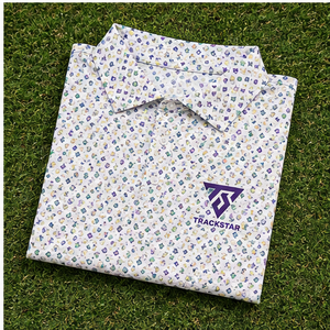 Polo pour homme Trackstar, blanc, imprimé géométrique multicolore, manches courtes, col boutonné, chemise de golf décontractée, logo personnalisé - Product Image 6