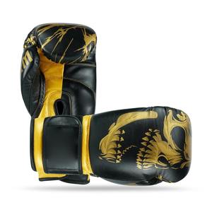 Guantes de Boxeo de Cuero Negro y Dorado con Diseño de Calavera y Cierre de Velcro para Adultos - Product Image 3