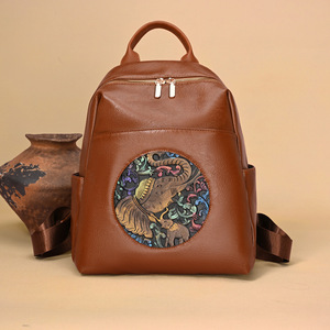 Mochila de PU estampada marrón para mujer, bolso escolar vintage tipo bandolera, con cremallera de gran capacidad, suave, para viajes diarios - Product Image 2