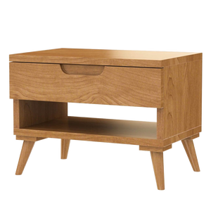 Mesa de Noche Moderna de Mediados de Siglo con 1 Cajón y Estante Abierto de Madera Natural - Product Image 1