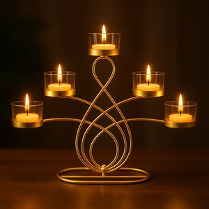 Taper candle holders <b>5</b> Arms Handcrafted Metal Candle Holders Intricate Floral Patterns Ideal for Garden Parties or Outdoor - Product Image 1
